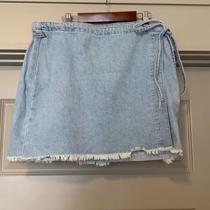 Topshop Light Wash Denim Wrap Skirt